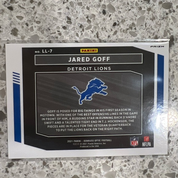 JARED GOFF PRIZM CARD LEGENDARY LOGOS LIONS NFL 2021 SILVER - Picture 2 of 2